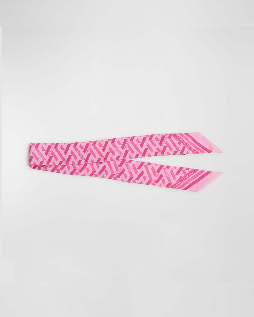 Greca Silk Twill Skinny Scarf
